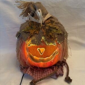 VTG Pumpkin Color Changing LitFiber Optic 12" Halloween Scarecrow Jack O Lantern